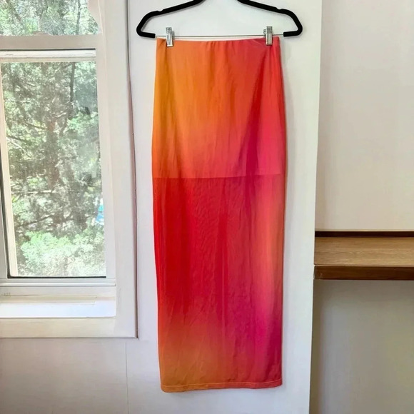 Boskemper Mesh Colorblock Maxi Skirt Sheer Long Ombre Orange - Picture 7 of 15